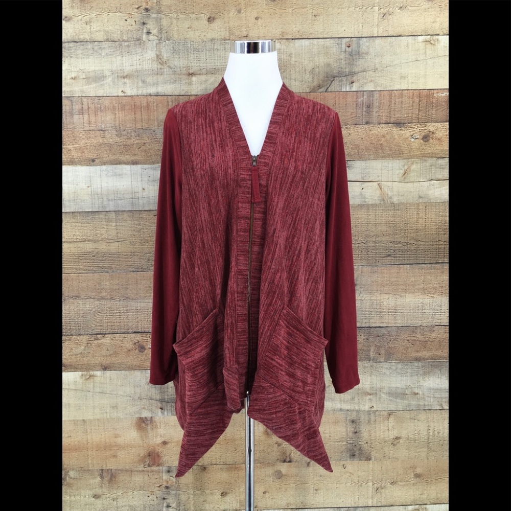 LOGO by Lori Goldstein Women's zipper Cardigan Faux Suede Details Size Medium